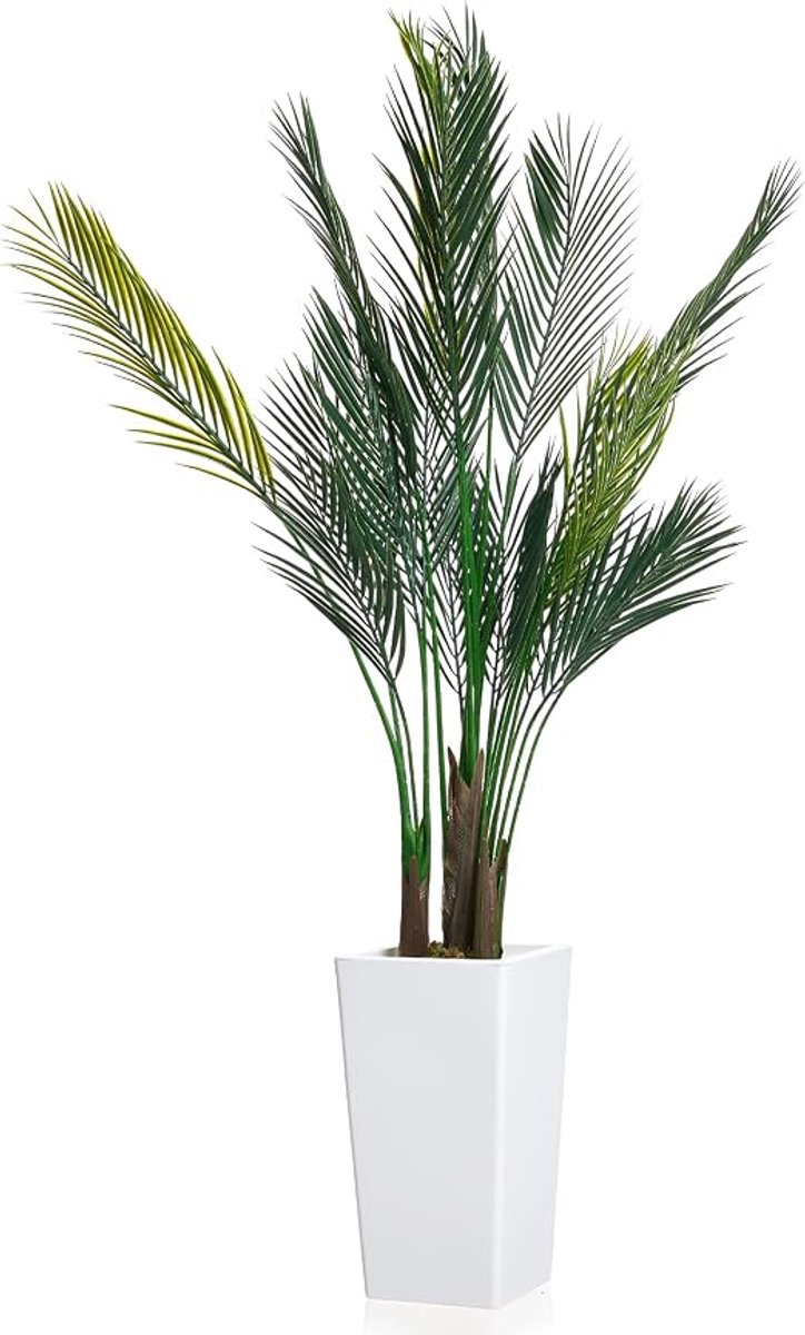 HOERFURIY - 152cm kunst areca palmboom met witte pot buigbare bladeren tropische kunstplant voor binnen en buiten decoratie