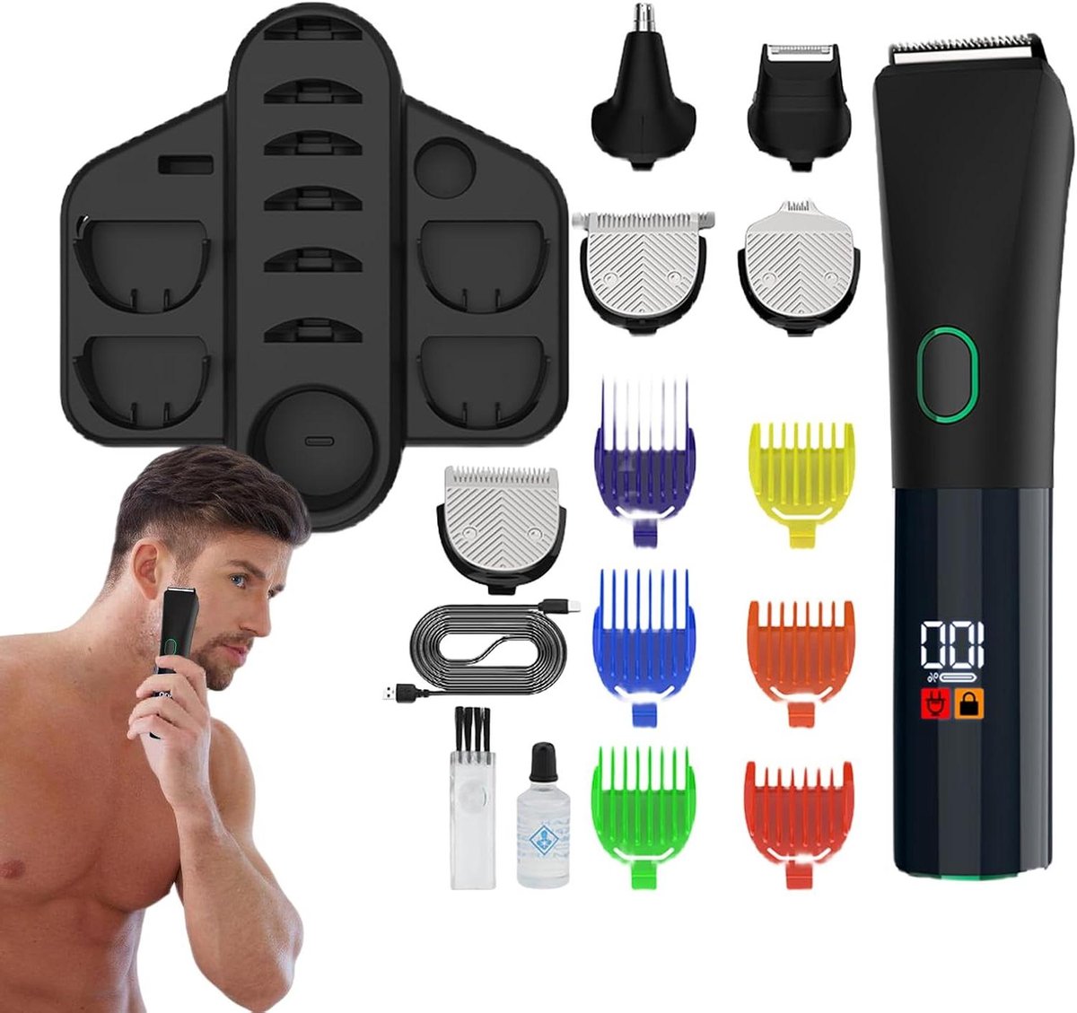 Baardtrimmer Set - Verzorgingsgereedschap Mannen - Precisie Styling - 5-in-1 Functies - 90 Min Werktijd - Zwart