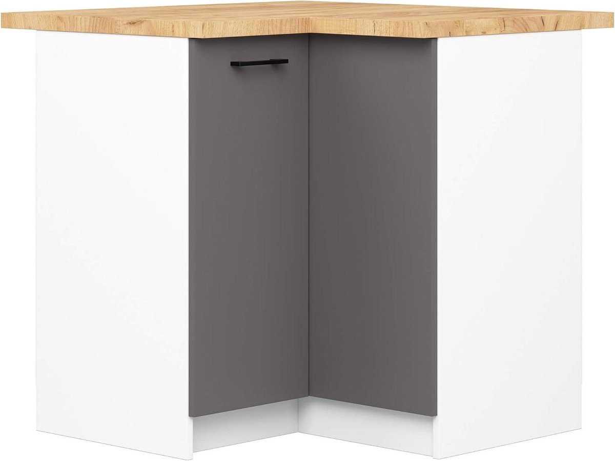 Keukenkast Hoekkast - Onderkast Keuken - Keuken Opbergen - 2 Deuren L-Plank - 90 cm Breed - Wit Grijs