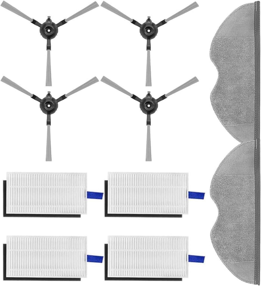 Reserveaccessoireset voor Xiaomi E5 Mijia robotstofzuiger, 10 stuks, filterborstel, wisdoek, accessoireset voor Xiaomi Mijia robot, bevat 4 filters, 4 zijborstels, 2 reinigingsdoekjes