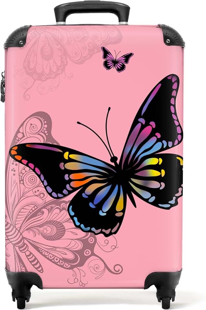 Koffers concurrentie, vlinder roze achtergrond, Handgepäck, koffer
