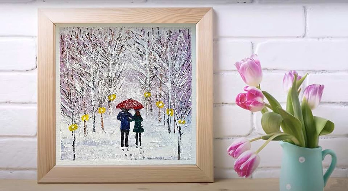 Handgemaakte Decoratieve Schilderijen, Acrylverf op Canvas 30 cm x 30 cm (Winterlandschap)