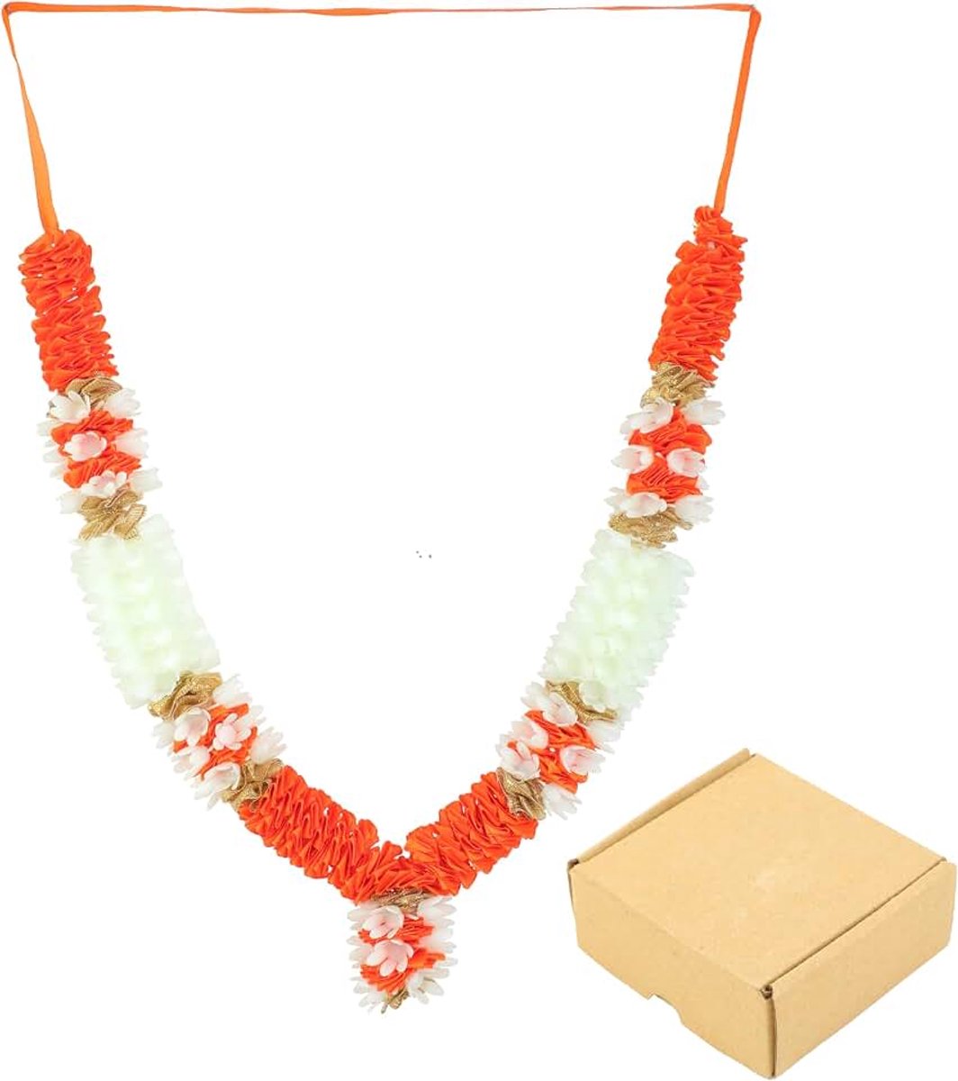 Mala Rose Flowers Ribbon Garland Haar for Idol-Mala for God Statues Accessories Pooja Sringar Articles Ornament for Indian Traditional Ganesha Festival (Size:-11")(Orange)