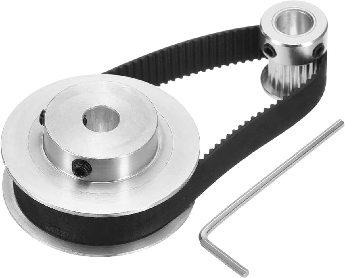GT-2 synchrone wiel 20 en 60 tanden 8 mm gat, tandriemschijf van aluminiumlegering met 1 stuk lengte 200 mm breedte 10 mm riem voor 3D-printer, CNC-machine (20-60T-8B-10)