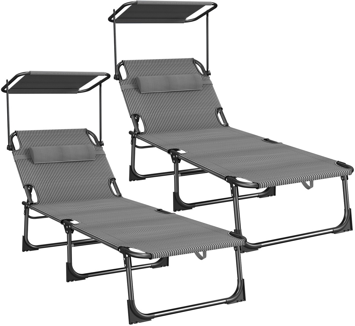 Arvioo-strandstoel-met zonkap-zwart-2 stuks-verstelbaar-opvouwbaar