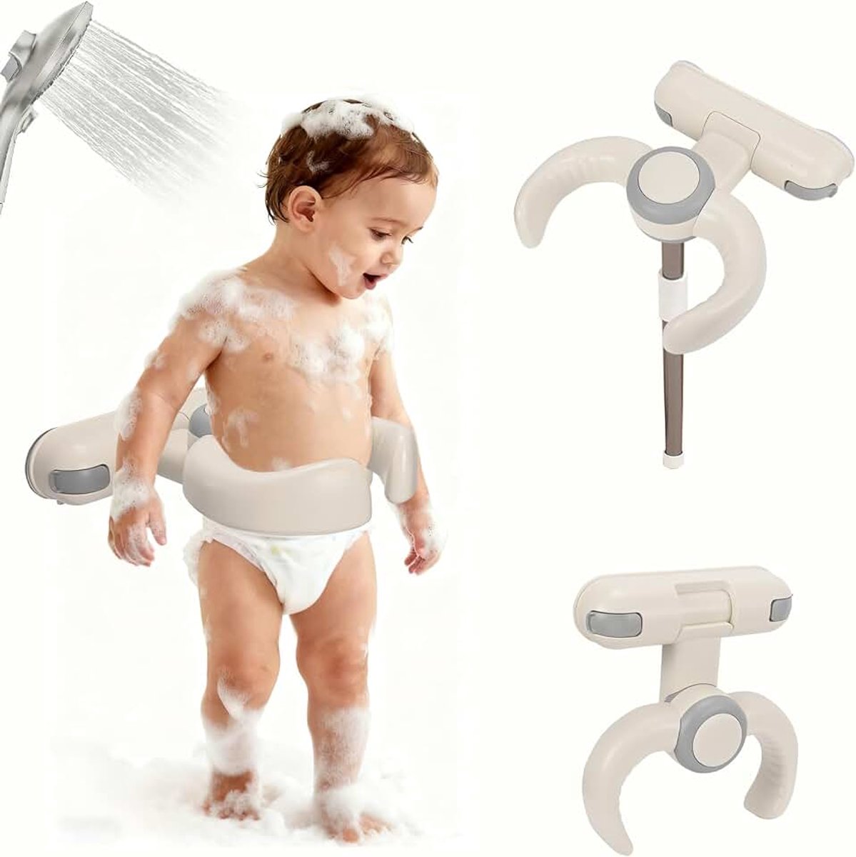 Hoogte verstelbare babydouchehouder (26-35 cm) | antislip douchehouder met veiligheidsgreep, babybadhouders, zonder installatie voor kinderen van 6 tot 36 maanden