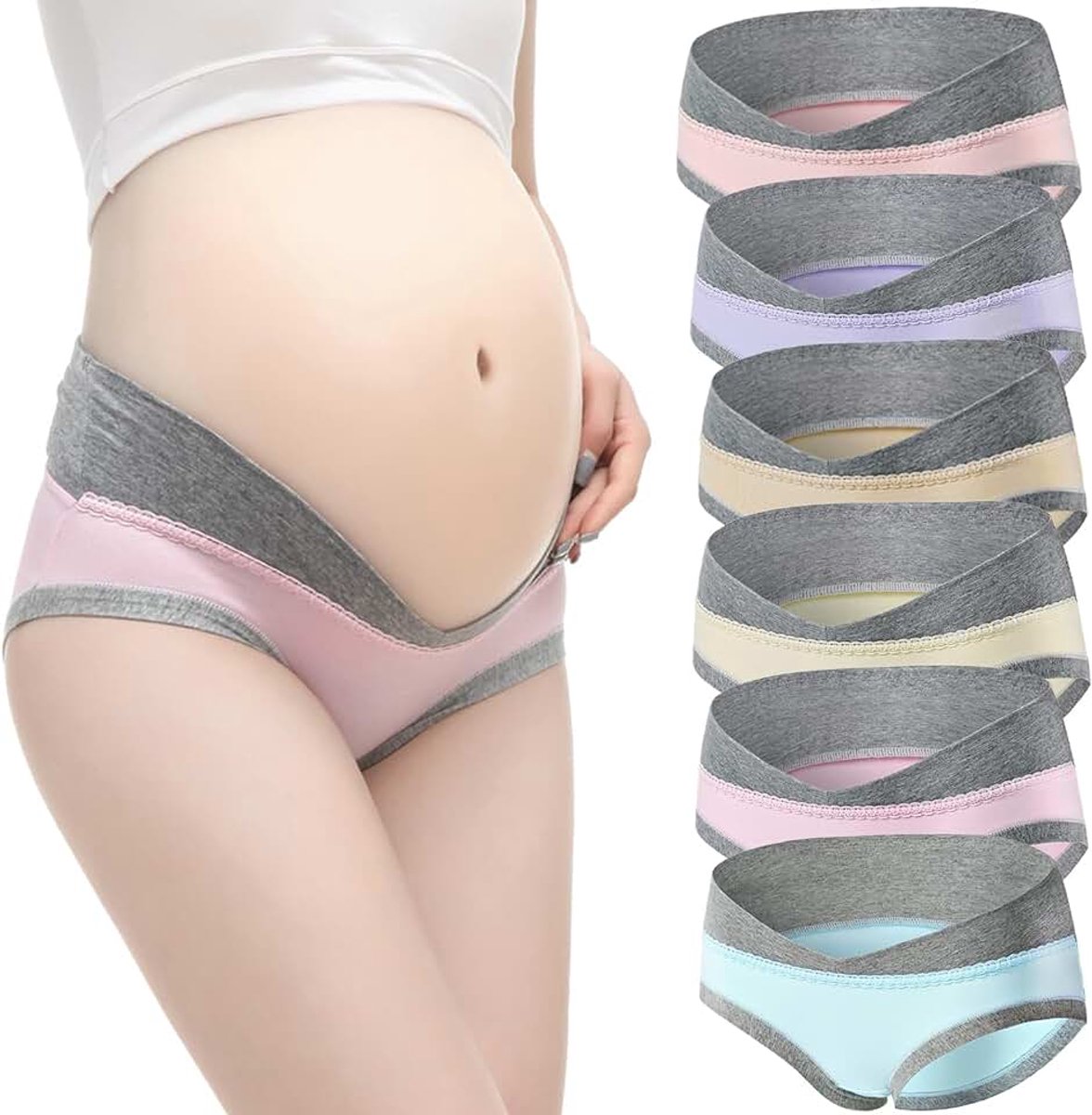 Ondergoed voor zwangere vrouwen, V-vormig, lage taille, zwangerschaps- en postpartumslips, katoenen zwangerschapskleding, damesslips, hipster, 6-pack, 32-42