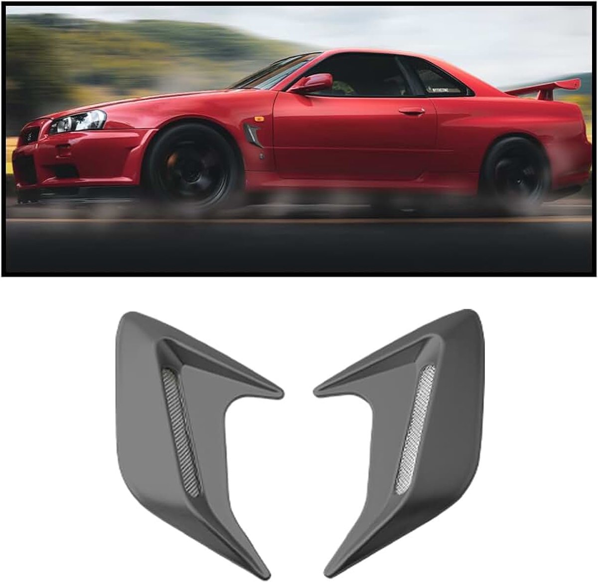 2 stuks auto ventilatieafdekkingen motorkap Air Flow Fender stickers, zijspat-ventiel-stickers, decoratieve luchtinlaatafdekking voor ventilatiesleuven (grijs)