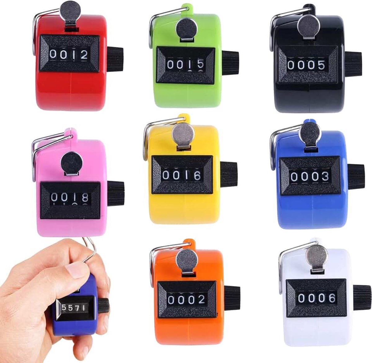 8 stuks getalteller handteller 4-cijferig mechanisch Palm Clicker Tegengestelde kleur handteller Teller Ronde/Sport/Trainer/School/Golf met (geel/wit/groen/roze/zwart/blauw/rood/oranje)