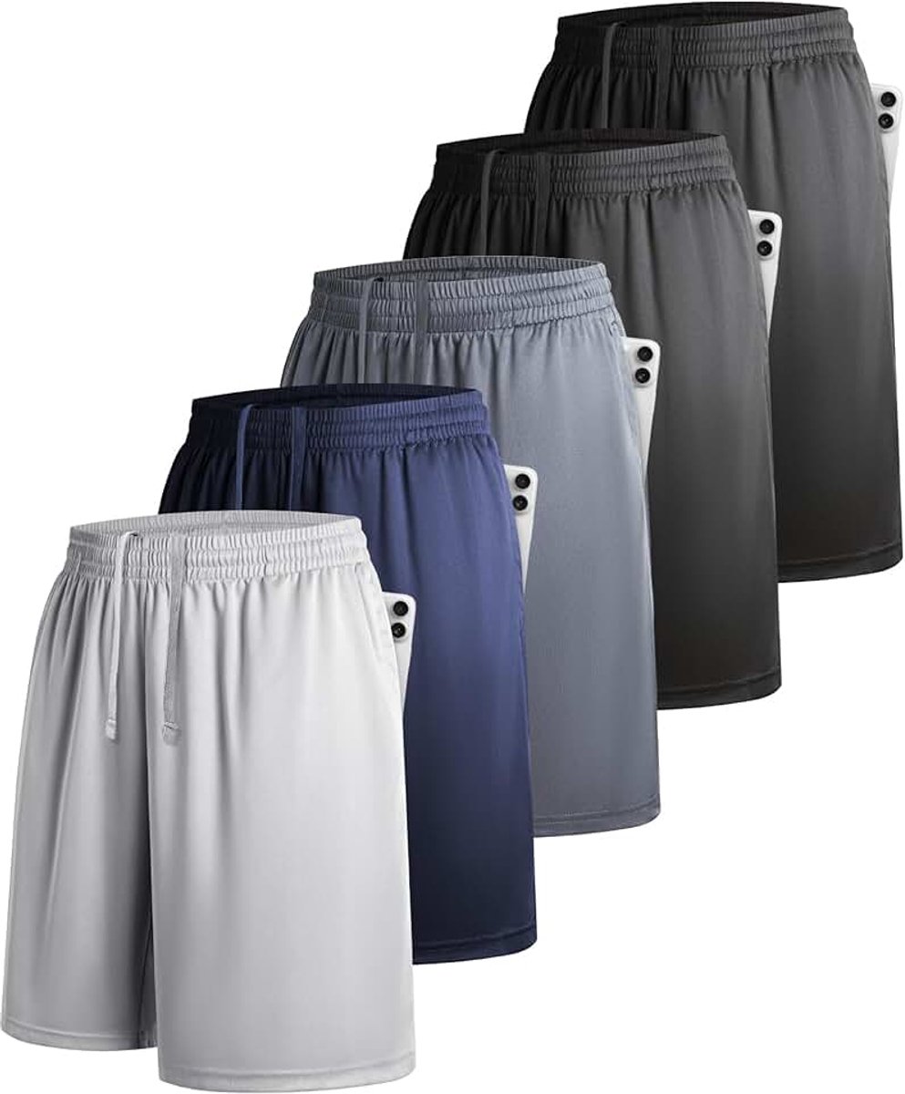 Shorts voor heren, atletische shorts met zakken en elastische tailleband, sneldrogend