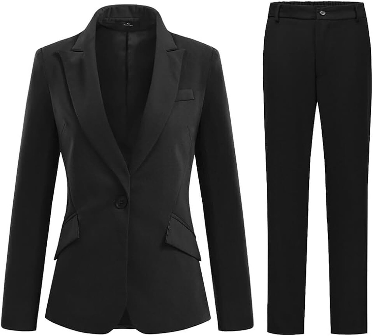 Dames 2-delig broekpak jas dames formele kantoor zakelijke blazer jas, Zwart, L