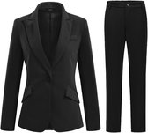 Dames 2-delig broekpak jas dames formele kantoor zakelijke blazer jas, Zwart, L