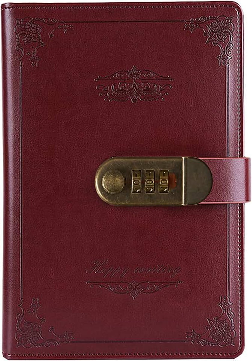 Vintage PU Lederen Wachtwoord Notebook Schrijven Planner Organizer Met Combinatieslot, Wachtwoord Gevoerde Draad Binding Dagboek Persoonlijk Schetsboek Met Penhouder, A5 Maat 215x150mm