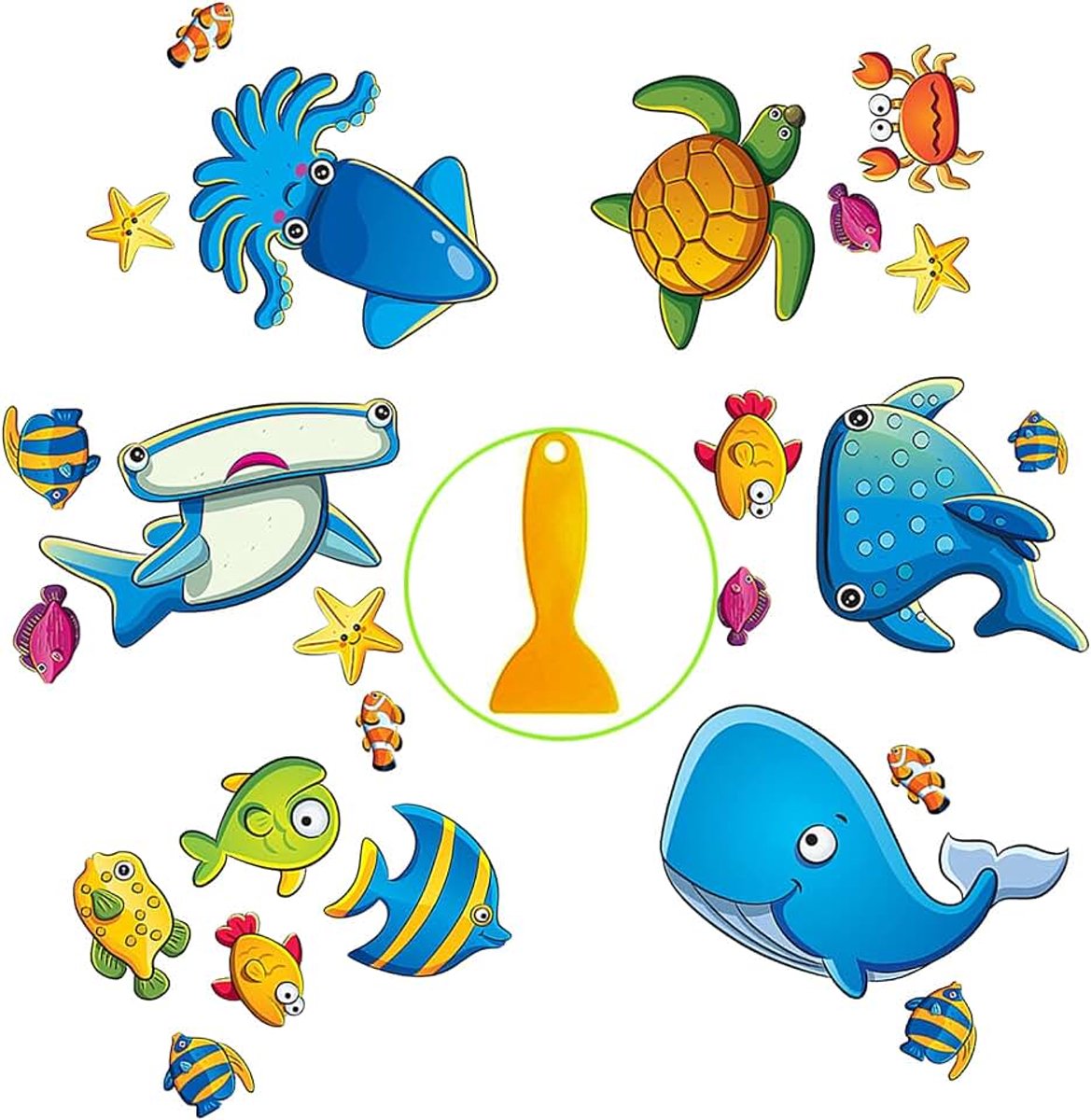 6 vellen antislip badstickers, anti-slip stickers met schraper zeedieren vorm, zelfklevende badmat, antislip, badkameruitrusting, cartoon-stickers voor kinderen (24 stuks, zeedier)