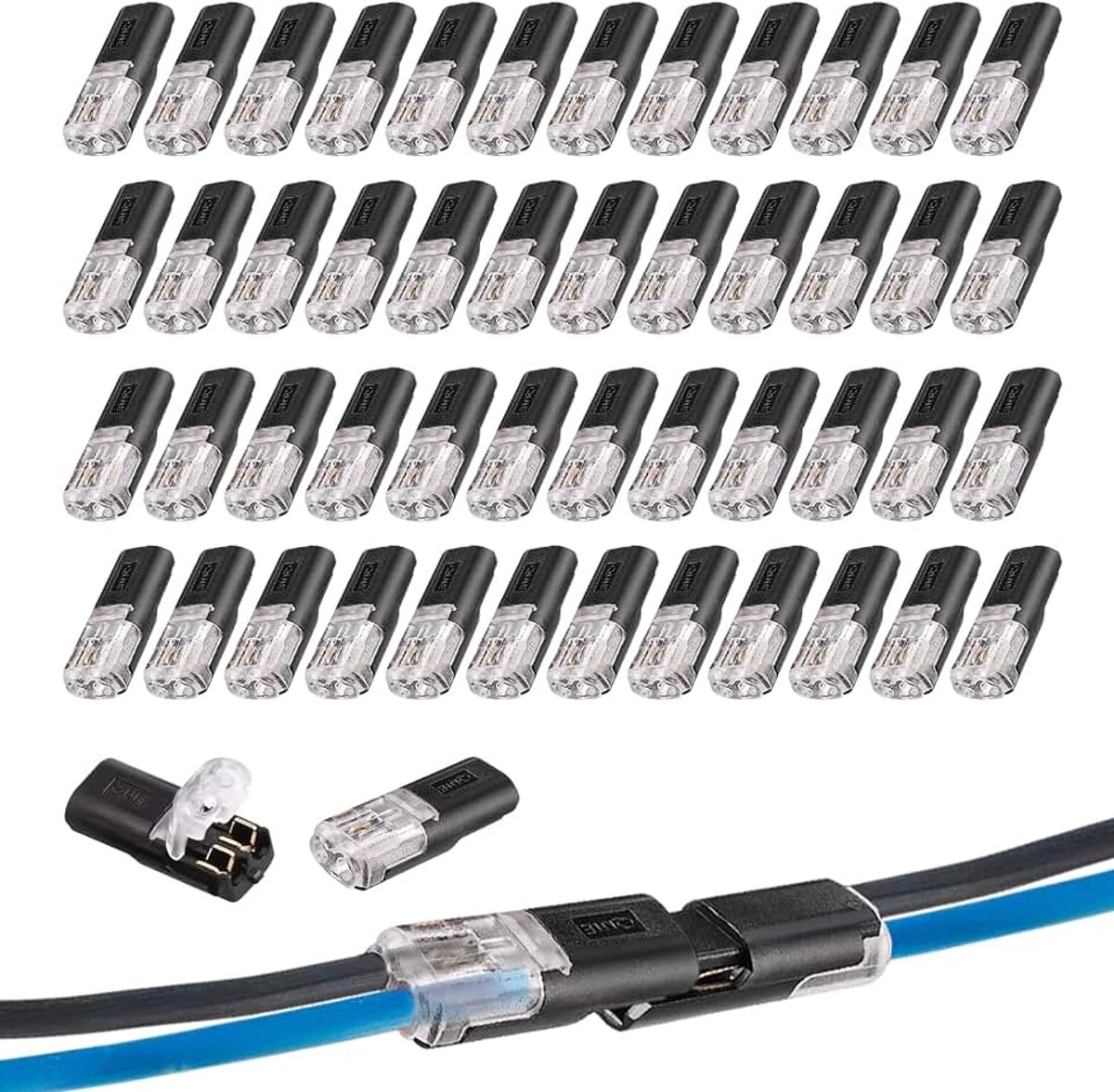 50 stuks autokabelverbinders, waterdicht, 2-polig, kabelconnector, 12V-stekker, 2-pin, geen afstrippen vereist, snelle kabelstekker, verbindingen 12V voor 18-22 AWG kabel crimpen