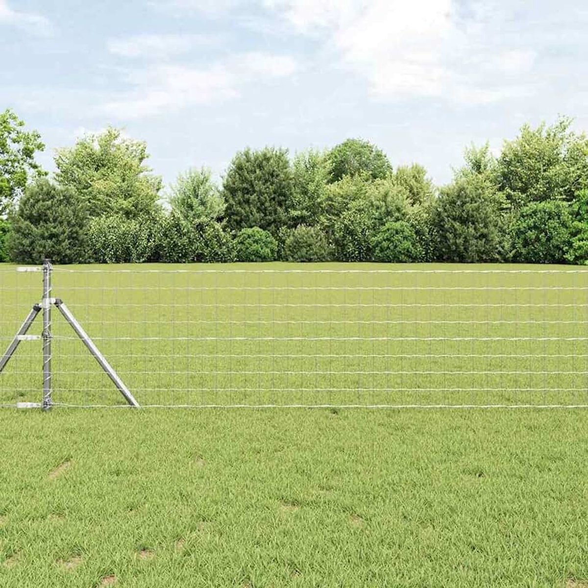 Euro-omheining met 7 palen 0,8 x 10 m verzinkt staal, stabiele stalen palen voor tuinhekken, landbouw, wilgennetten, kippendraad 3350523