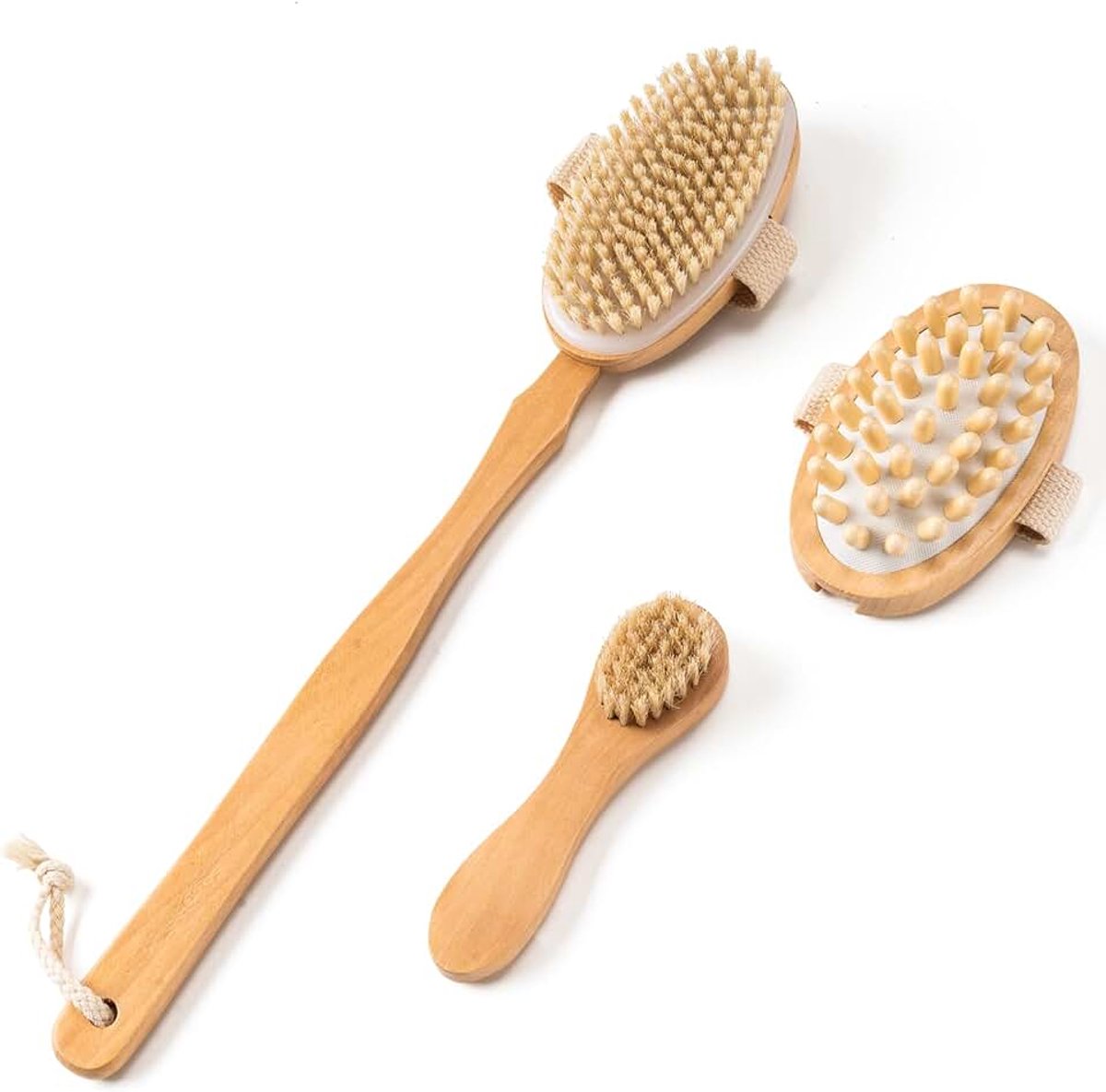 Borstelset voor droog borstelen – Natuurlijke haren Spa Exfoliator Kit met gezichtsreinigingsborstel