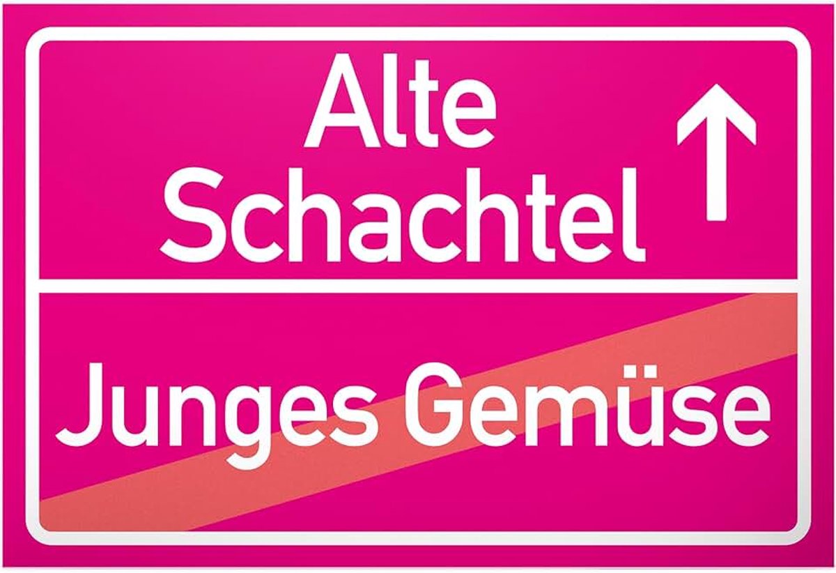 Oude doos (jonge groenten), kunststof bord roze - cadeau ronde verjaardag, cadeau-idee verjaardagsdecoratie, feestdecoratie, feestaccessoire/verjaardagskaart