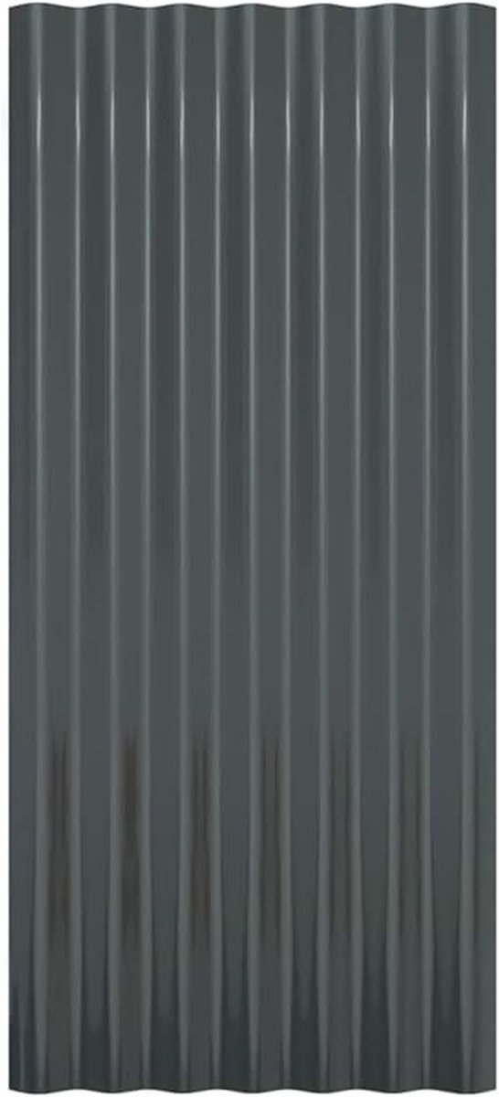 Profielplaat, trapeziumplaat, metaal, dakplaat, dakplaat, dakplaten, trapeziumplaten, dakpanelen, poedercoating, staal, antraciet, 80 x 36 cm