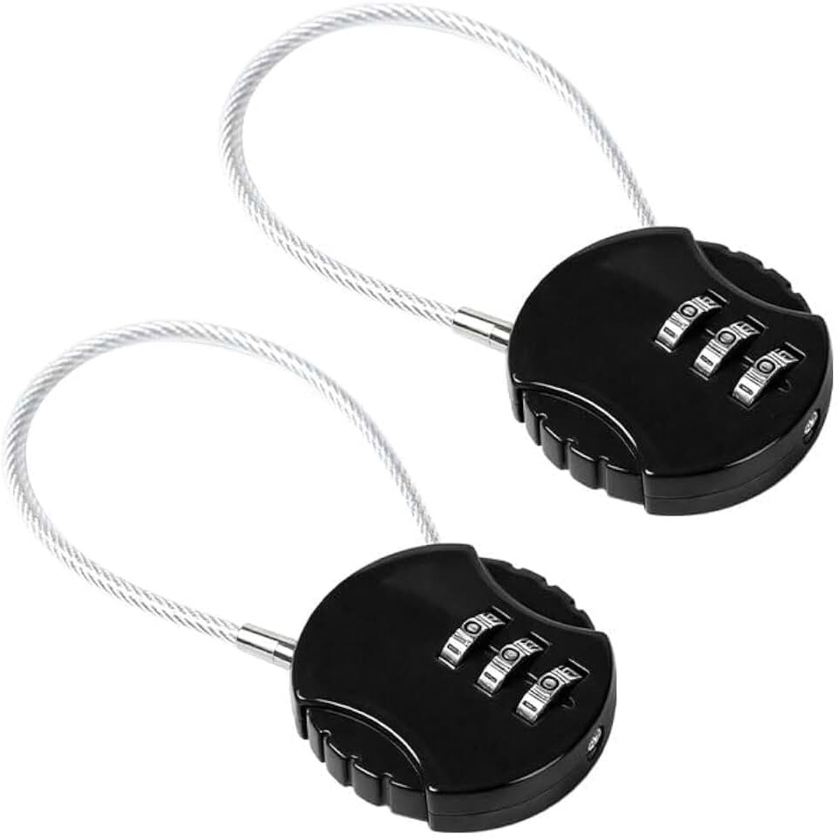 (zwart) 2 stuks 3-cijferig codeslot met stalen kabel, 20 cm | Reset codesysteem, waterdicht voor buiten, staalkabel, veilige vergrendeling