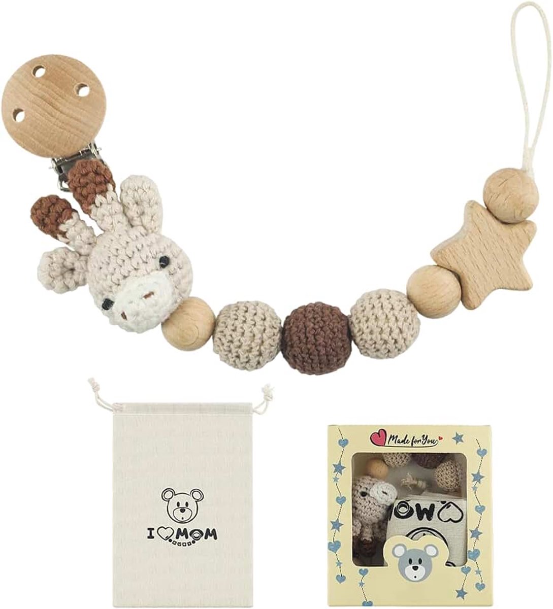 Giraffe design fopspeenketting, cup catcher, BPA-vrij, veiligheidsgordel voor verstelbare kinderwagenketting voor het ophangen van drinkbekers, houderriem voor kinderwagen