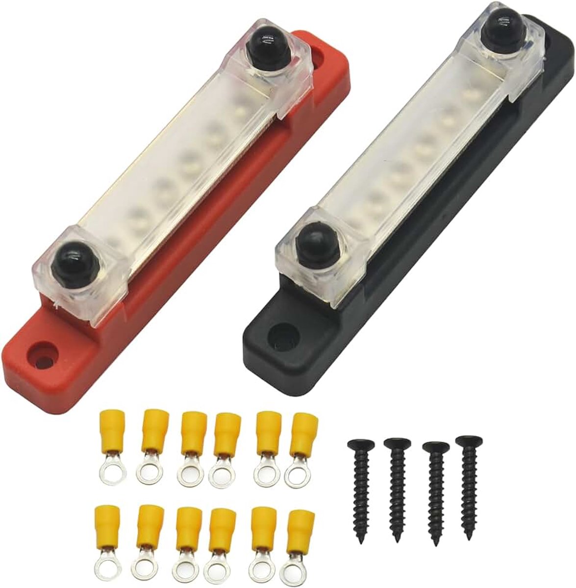 Set van 2 aansluitblokken 12v universele distributie 150A busbar verdeelblok M6 x 2 M4 x 6 voor auto, camper, jacht, boot