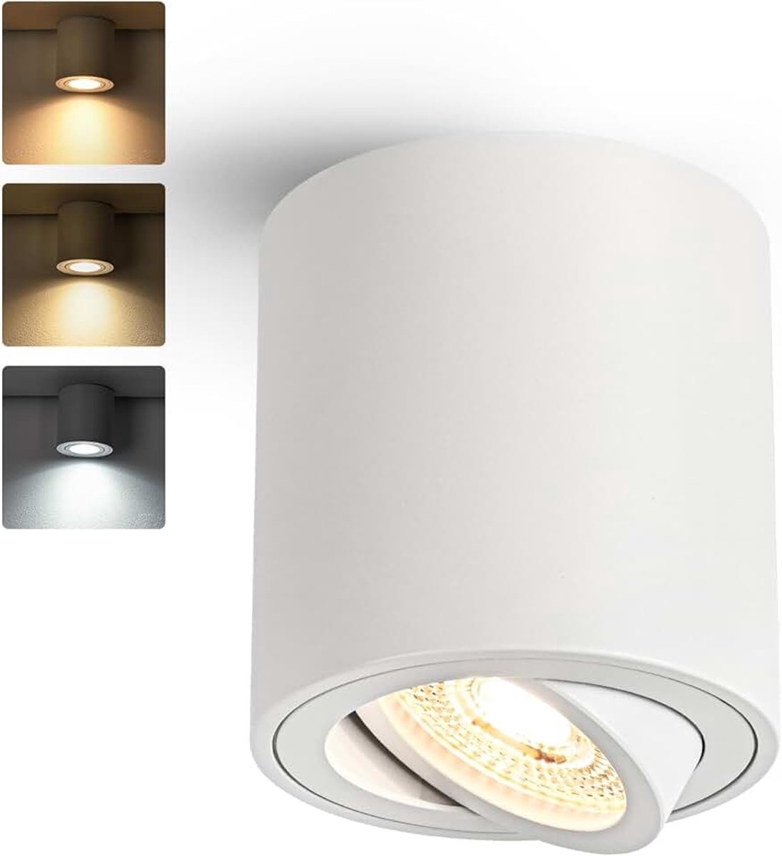 Plafondspot opbouwspot wit dimbaar, opbouwstraler zwenkbaar met GU10-fitting, LED spots 230V 5W CCT 3000K/4000K/6000K, opbouw spots plafondstraler van aluminium downlight