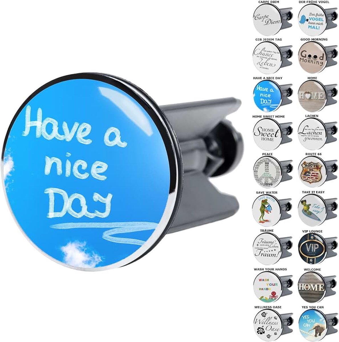 Wastafel stopper met spreuken | ruime keuze | geschikt voor alle gangbare wastafels (Have a Nice Day)