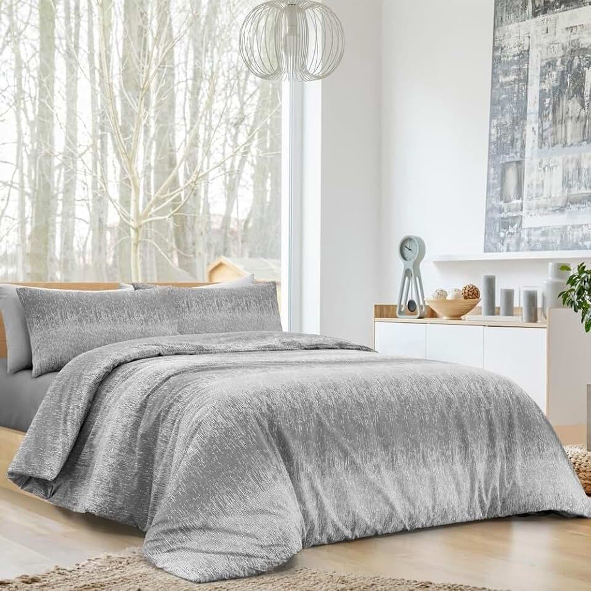 Home, Dekbedovertrekset voor tweepersoonsbed, 100% katoen, beddengoed 180 x 200 cm, hoeslaken en een paar kussenslopen, gemaakt in Italië, patroon Drops grijs