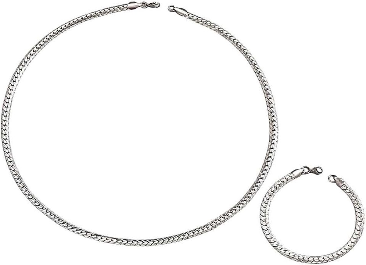 NH10388562 Sieradenset heren roestvrij staal zilver set van 2 armbanden & halsketting cadeauset roestvrij stalen ketting roestvrij stalen armband