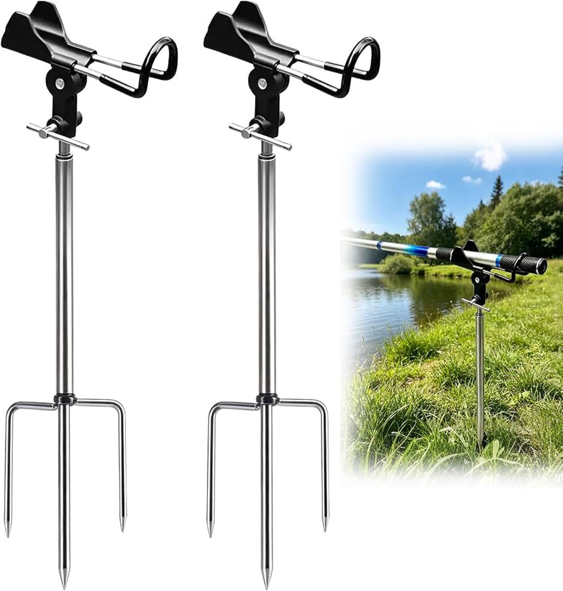 Hengelhouder, 2 stuks, vishengelhouder, universele roestvrijstalen hengelhouder, 360° verstelbare hengelhouder, visaccessoires, afneembaar en draagbaar, voor bankvissen, vloer, strand, camping