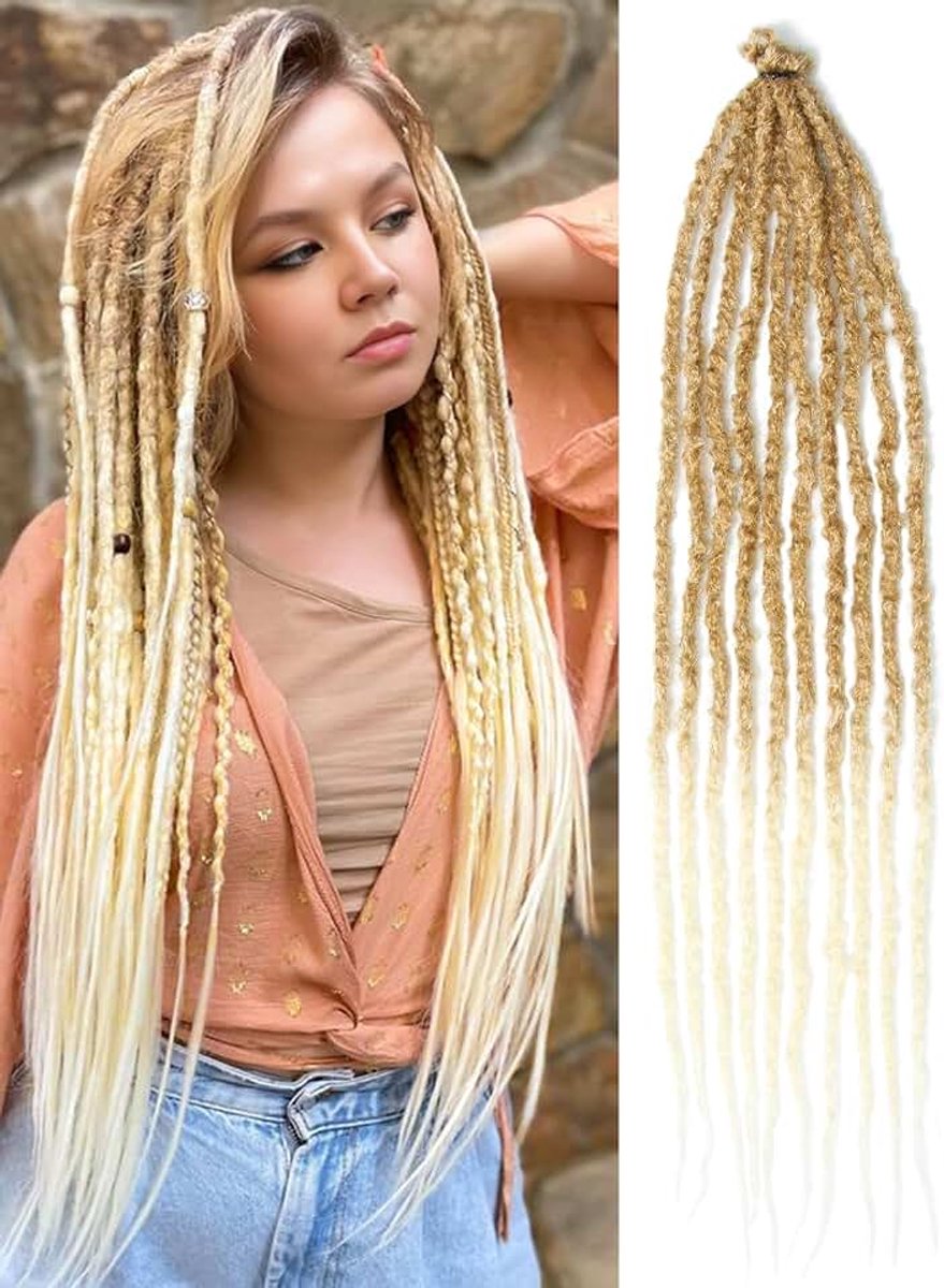 Dreadlocks Uitbreiding 24 Inch Dunne Synthetische Dreads SE Zachte Gehaakte Vlechten 10 Strengen/Pakket Handgemaakte Hip Hop Stijl Extensies, 27/613#