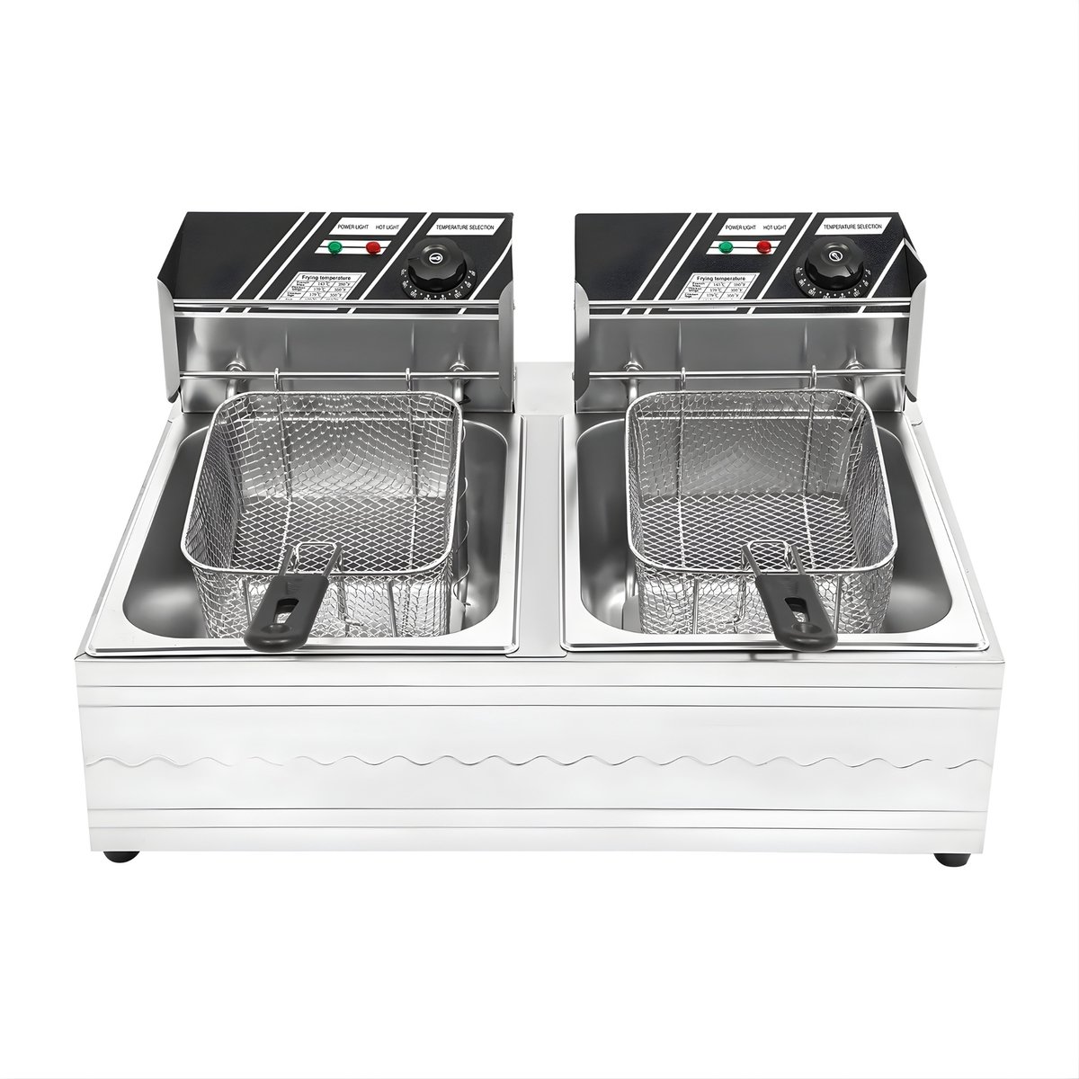 Friteuse – Voor Horeca & Keuken – Elektrische RVS Frituurmachine 220V, 12L Dubbele Cilinder met Instelbare Temperatuur 60–200°C – Zilver