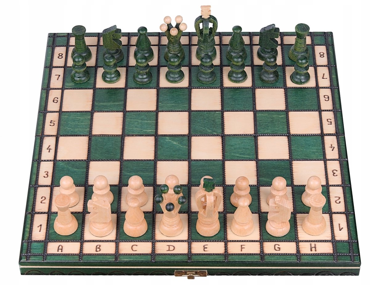 Traditionele Houten Schaakset Groen 30x30 cm - Poolse Kwaliteit