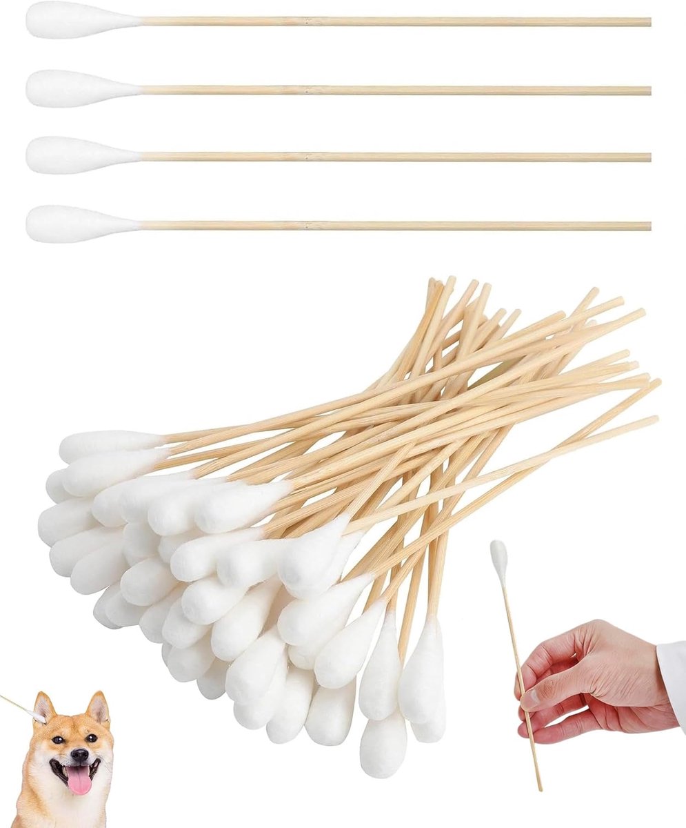 Wattenstaafjes met bamboehandvat, milieuvriendelijk, grote wattenstaafjes, fijne punt, 20 cm voor reiniging, babyverzorging, make-up, lange wattenstaafjes van natuurlijk katoen, zonder