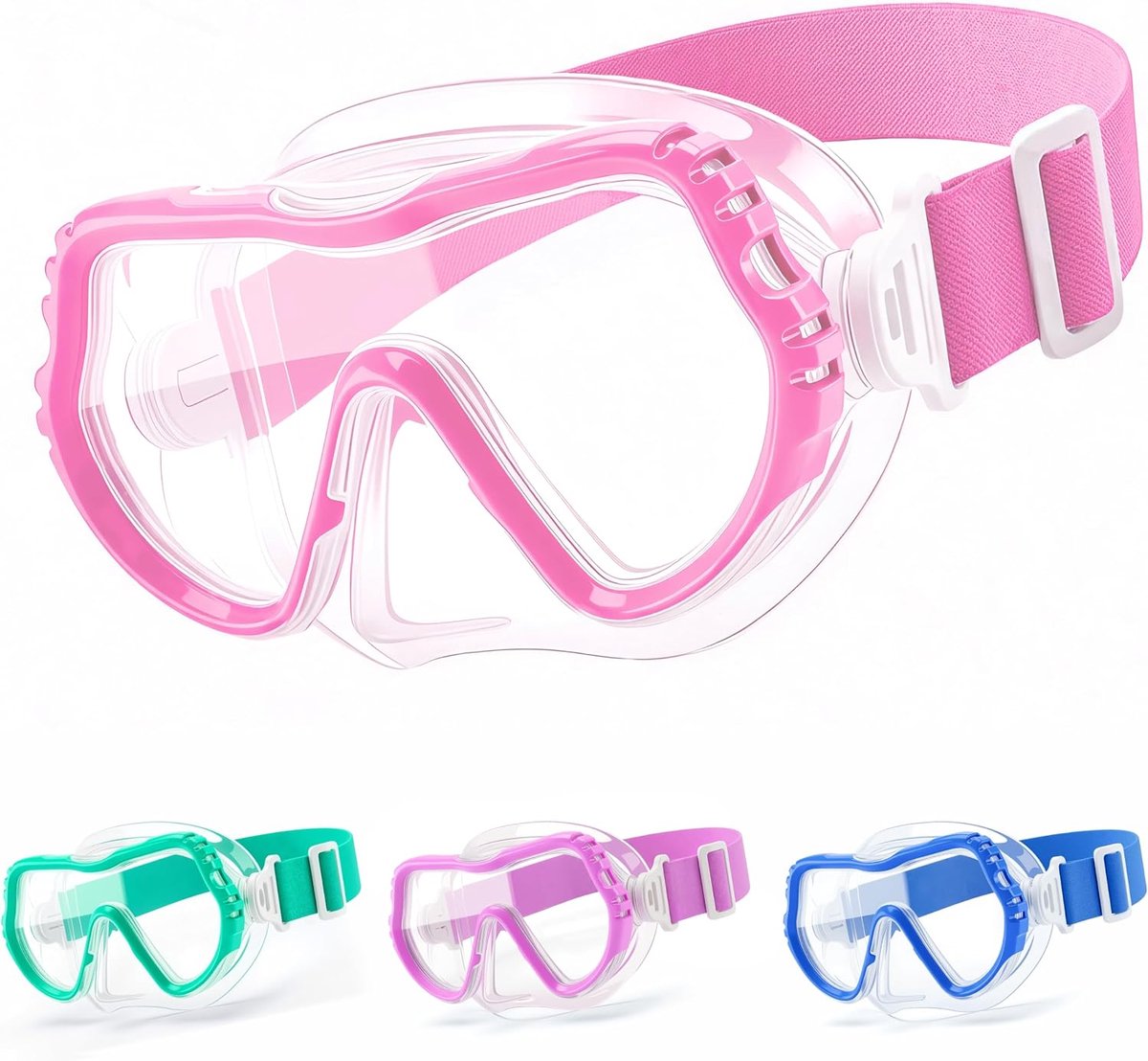 Duikbril voor kinderen, met neusafdekking, anti-condens, anti-lek, duikmasker, 180° panorama, HD, verkrijgbaar in vier kleuren, ideaal cadeau voor de zomer