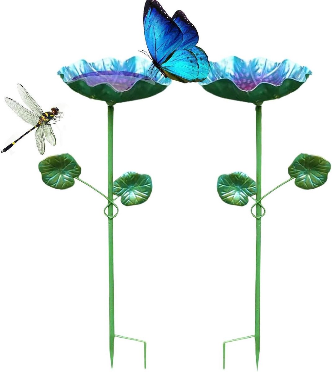 Vogelbad Bloemenvorm - Drinkbak Tuin - Vogels Voeren - Weerbestendige Constructie - 18 x 9.8 x 19 cm - Hemelsblauw