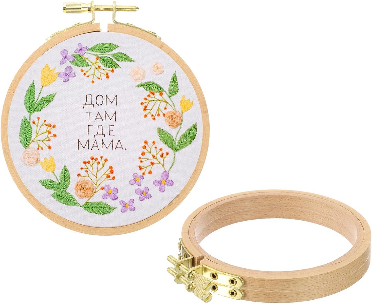 3 stuks 5 inch beukenhout borduurringen, cirkel kruissteek hoepel frames borduurwerk hoepel ring met aanpassing messing schroef voor naaien, handwerken, doe-het-zelf ambachtelijke decoratie