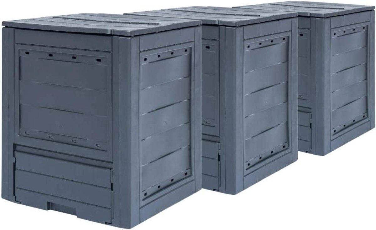 Tuincomposter 3 stuks - Compostbakken Tuinafval - Organisch Afval Verwerken - UV- en weerbestendig - 780 Liter - Grijs