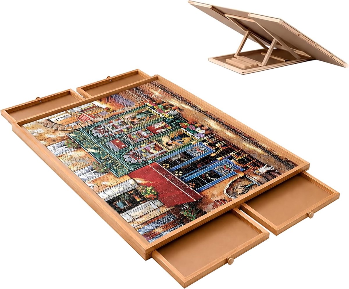Puzzeltafel - Hoogte verstelbaar - Draaiende puzzelbord met opbergsysteem - 1500 stukken - Houten - SnelShoppen