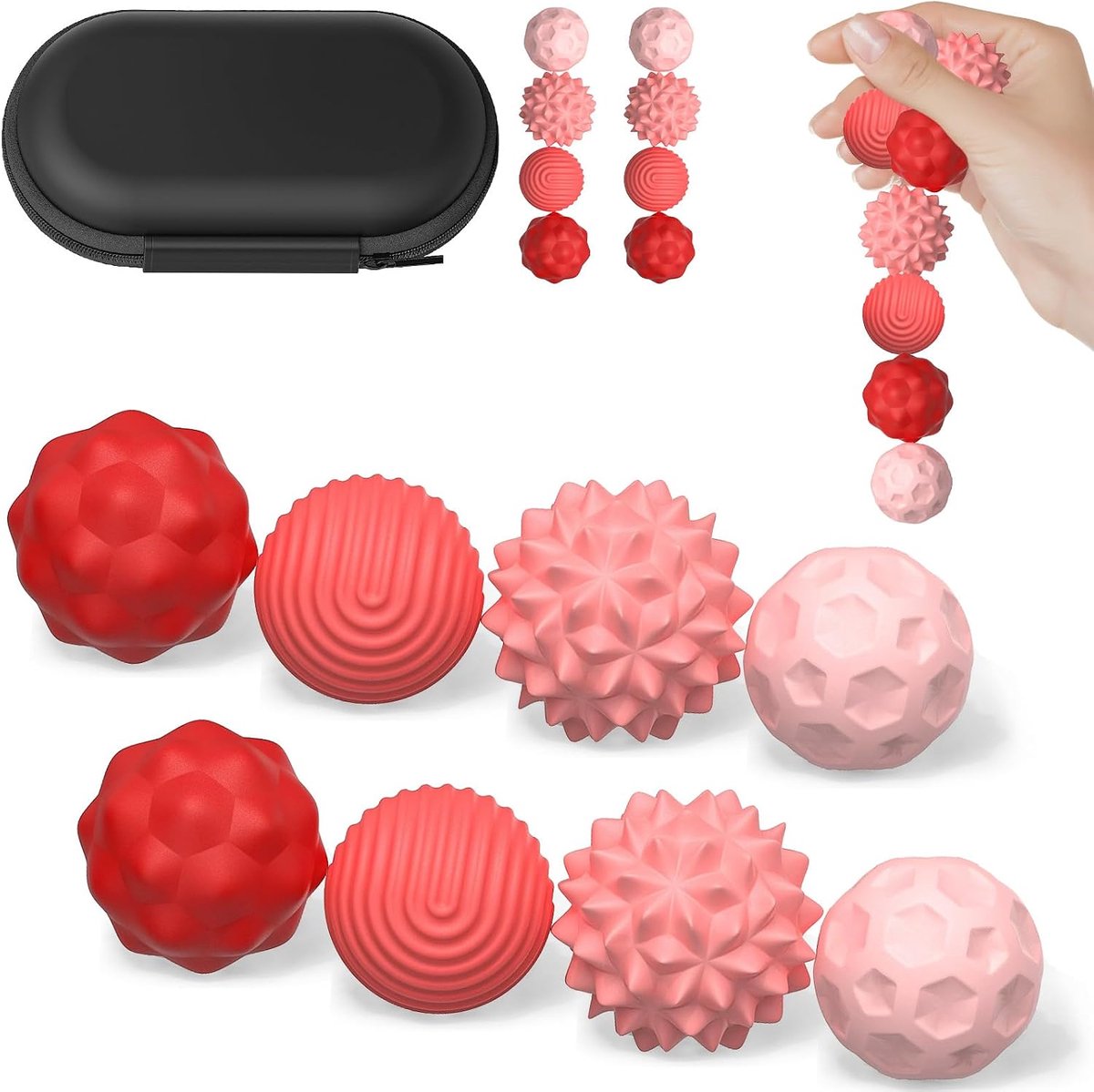 Sensorische stressballen, 8 stuks getextureerde siliconen magnetische sensorische fidgetballen voor motorische vaardigheden, leuke magneetbol voor ADHD, autisme en stressverlichting (roze)