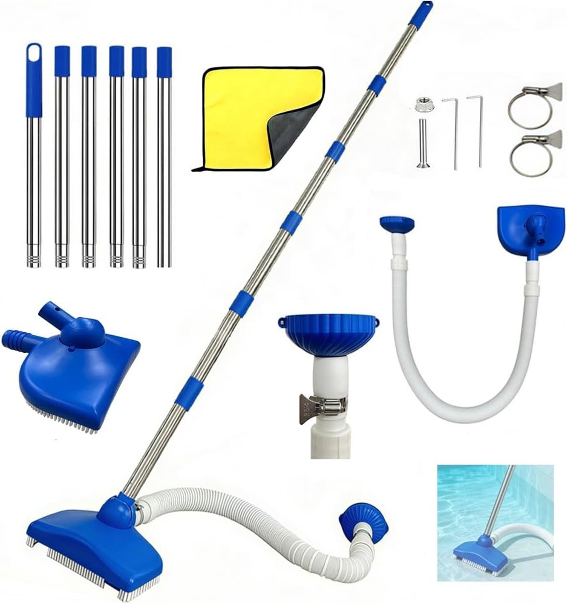 sauger bodem, pool stofzuiger met 3,5m slang, poolsauger met telescoopsteel, rondlopend waterafvoerend poolbodemzuiger, pool sauger borstel sterke zuigkracht, pool bodemreiniger