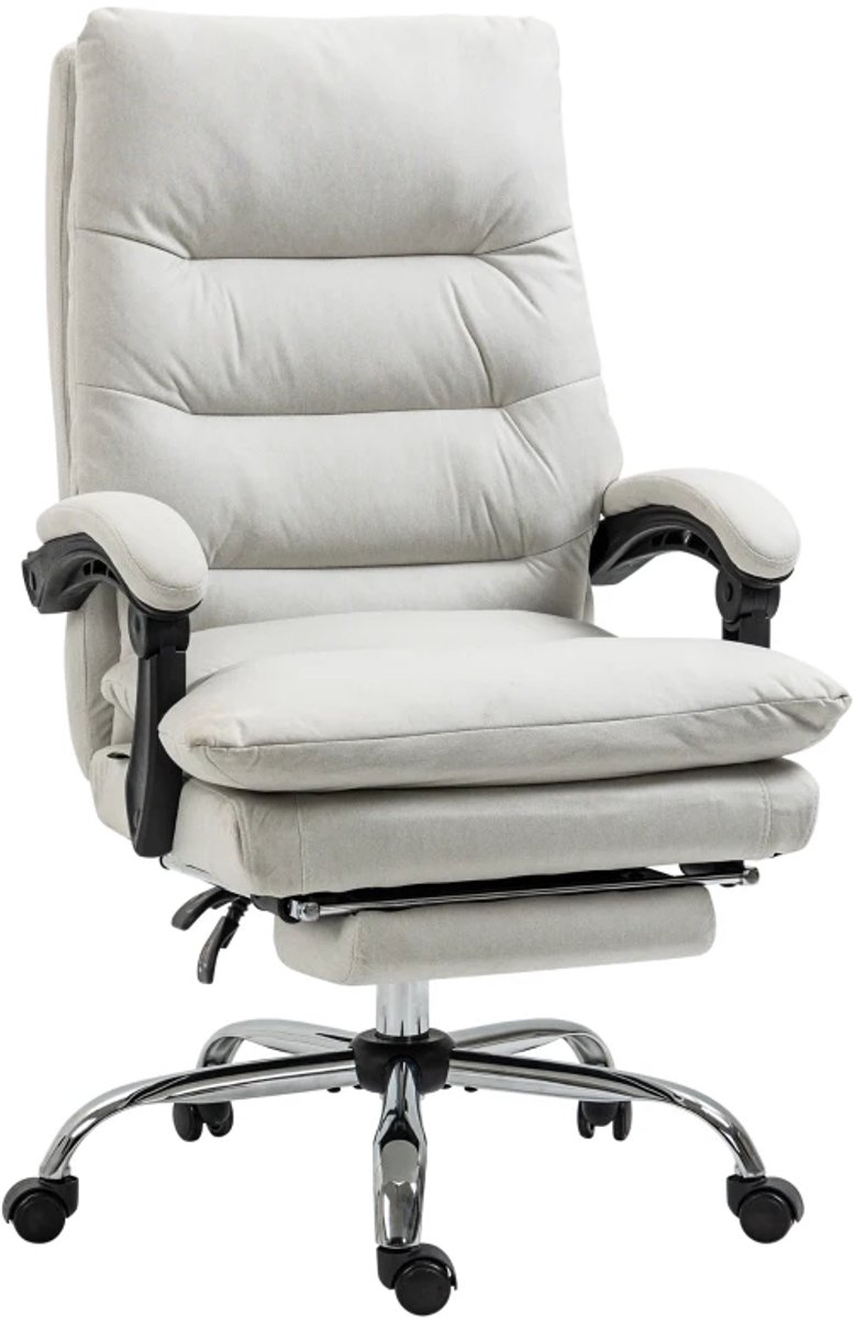 Ergonomische Bureaustoel met Massagefunctie & Verwarmingsfunctie - In Hoogte Verstelbaar - Max. kanteling 135° - Kantoorstoel - Gamestoel - Volwassenen Stoel - Directiestoel - Computerstoel - Crèmewit