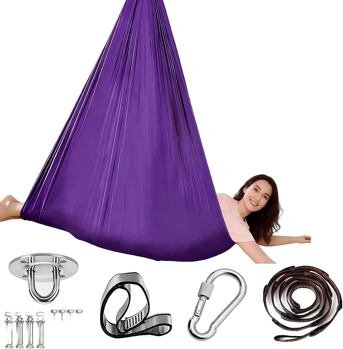 Yoga Hangmat 280x150 cm, Hangende Yogastoel met Accessoires, Maximaal Draagvermogen 200 kg, voor Training en Stretching
