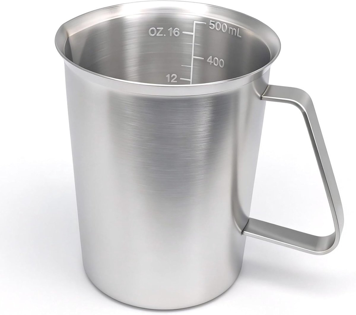 Maatbeker van roestvrij staal, 500 ml, met maatbeker van metaal met handvat en schenklip, voor keukens, bars, melkthee, cafés, feestplaatsen