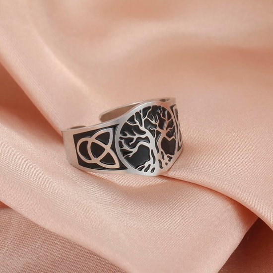 Yggdrasil Ring voor mannen en vrouwen, vintage, verstelbaar, roestvrij staal, Viking, Keltische knoop — afbeelding 4