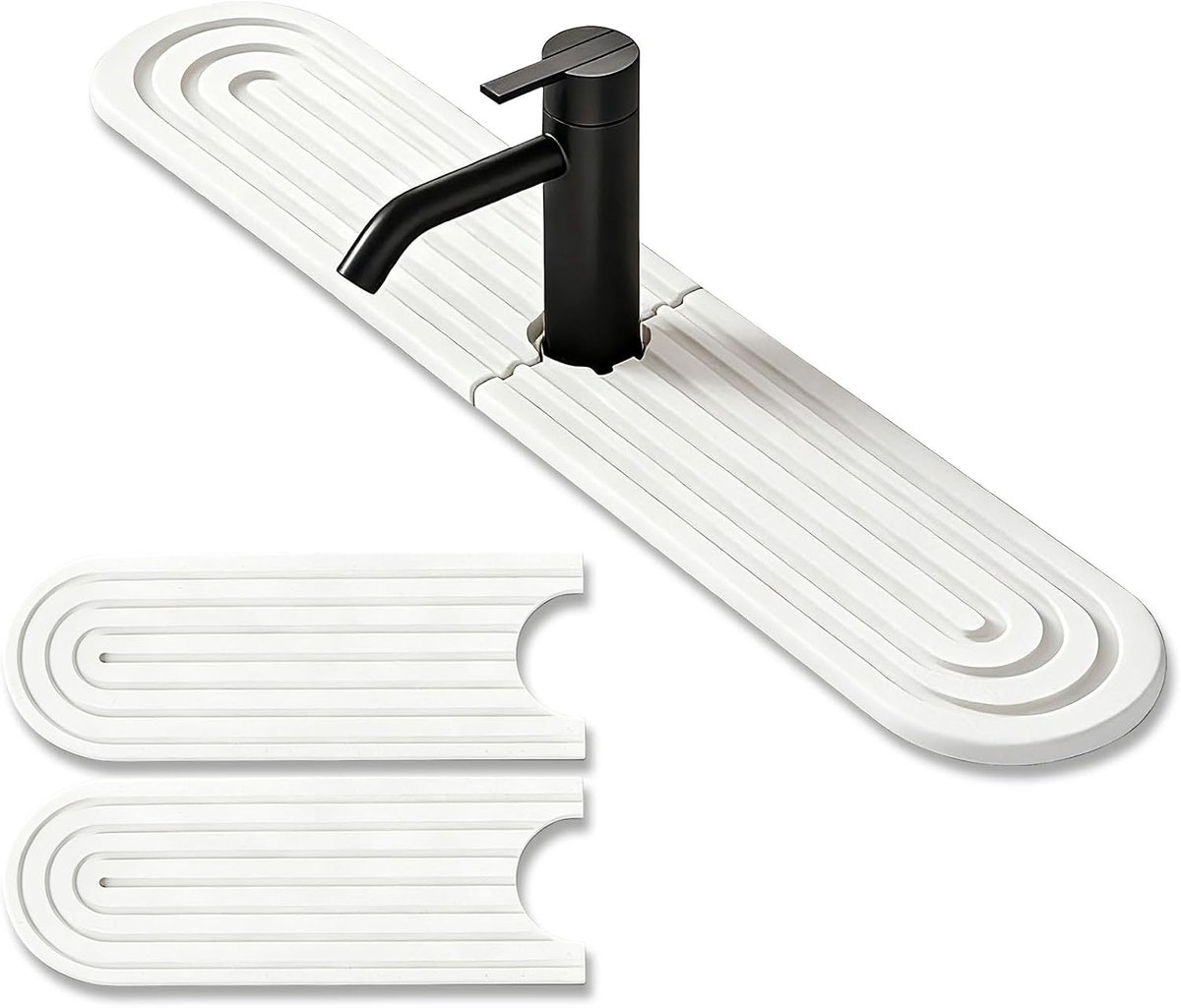 Afdruipmat voor waterkraan, kiezelgoer, gootsteen, spatbescherming, afdruipmat, steen, waterkraan, spatbescherming, kiezelgoer, voor wastafelwerkbladen (wit, 60 × 10 × 0,9 cm)
