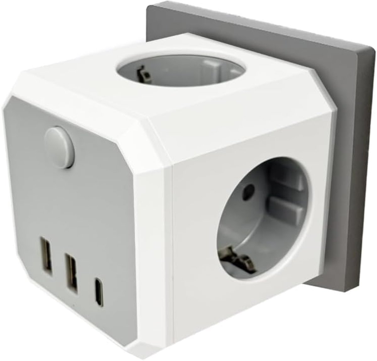 Stekkerkubus 7-in-1 met kabel - 3-voudig stopcontact - USB C aansluiting - ideaal voor thuis en op kantoor - SnelShoppen