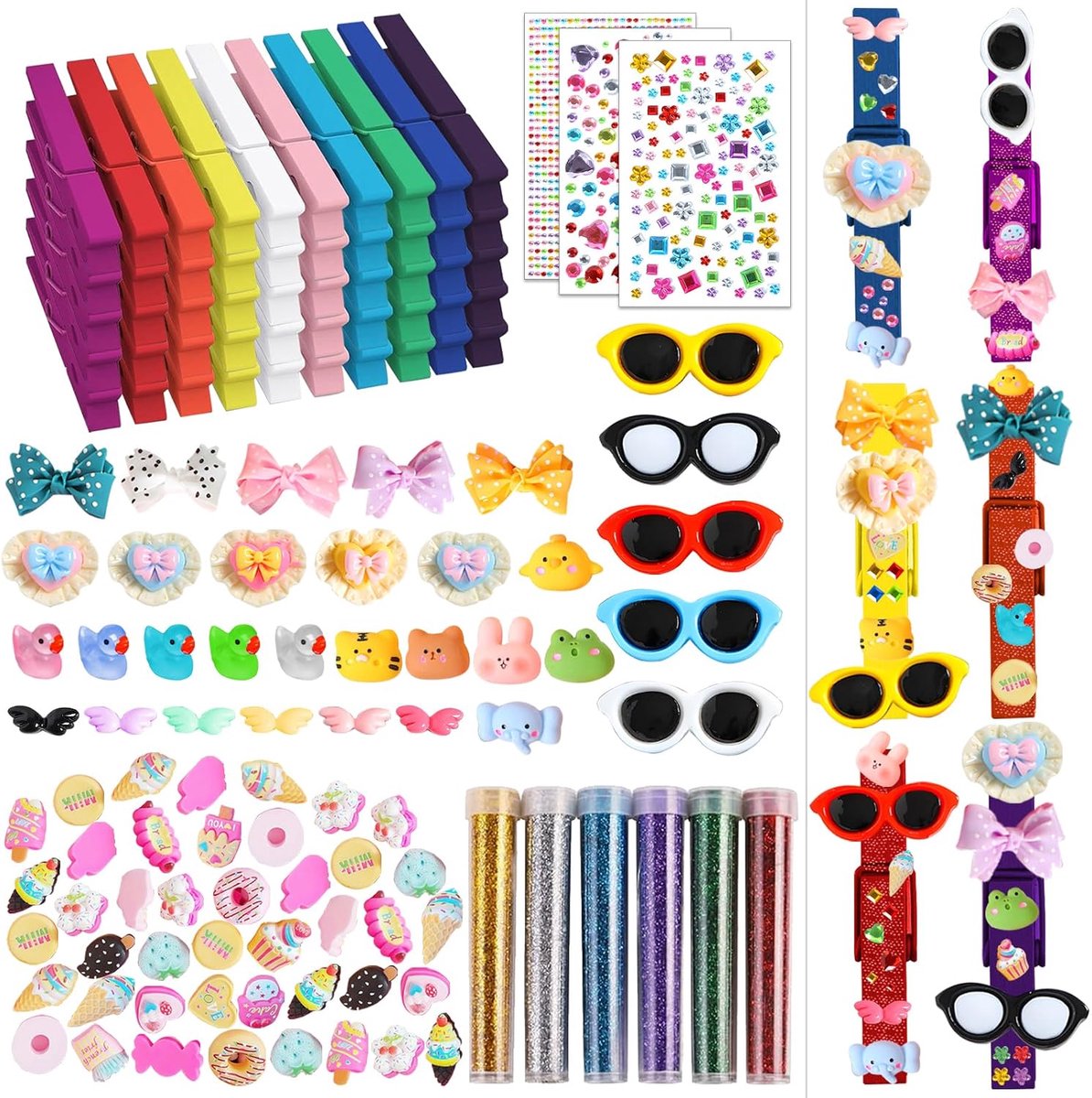 50 Set Cheer Pins Spirit Clips, Houten Cheer Wasknijpers voor Rugzakken Decoraties Inclusief Mini DIY Hars Eendjes Glazen Gekleurde Kralen Bogen voor Cheer Team Cadeaus