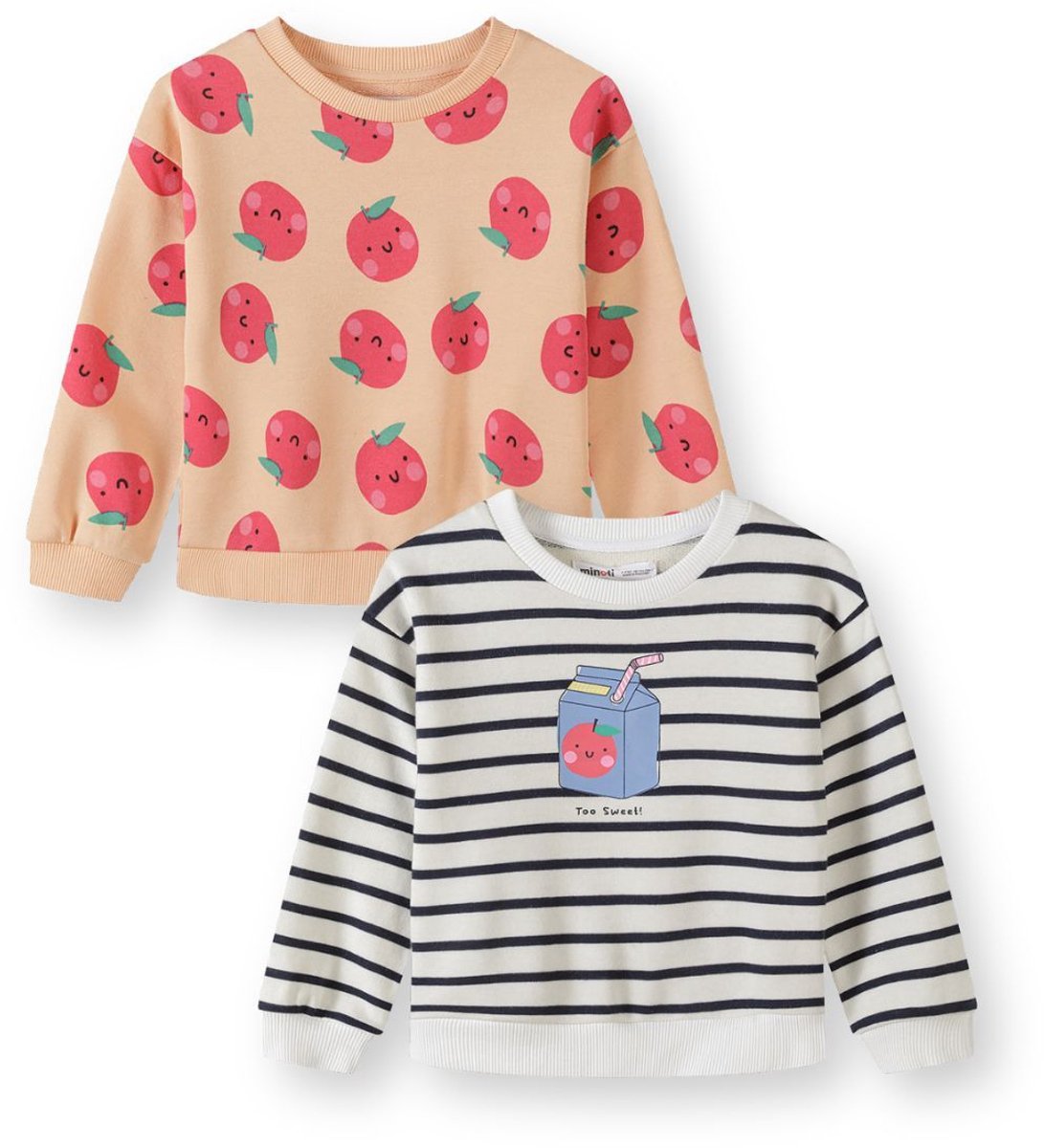 Minoti sweater meisjes 2-pack met appelprint en streep - katoen - wit